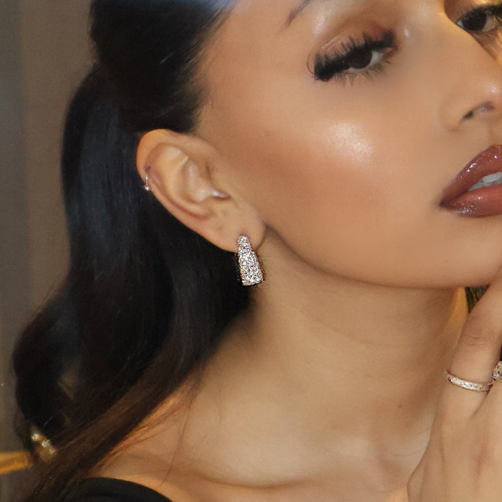 woman wearing the Rosetta Earrings - 925 Silver earring